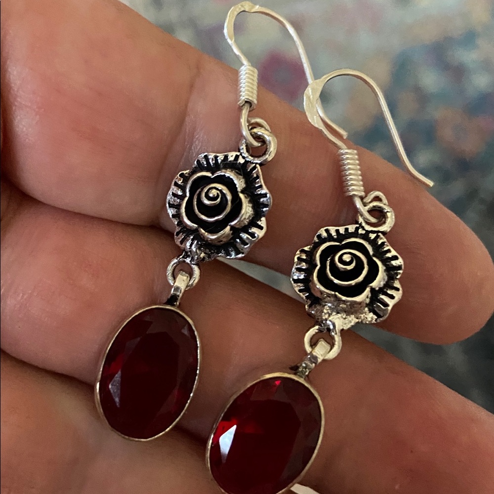Natural Garnet earrings, 925 Sterling silver
